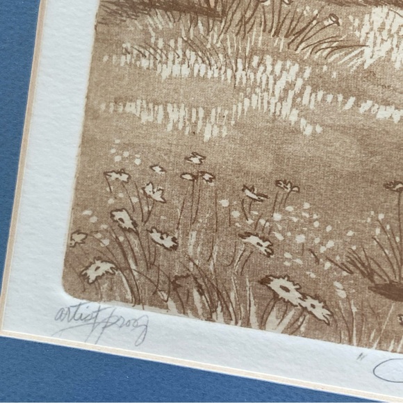 Miriam Ecker "Hand Signed & Etching" "CAREFREE DAYS” CHILDREN FLOWERS BOYS FIELD - Picture 8 of 14